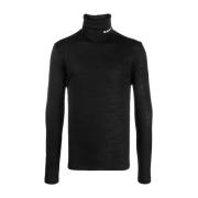 Jil Sander Svart Logo-Print Roll-Neck Tröja Black, Herr