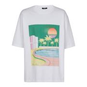 Balmain Lös vykort tryckt T-shirt White, Herr