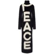 Moschino Intarsia Knit Slogan Print Klänning Black, Dam