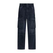 Diesel Blå Cargo Ficka Jeans Blue, Dam