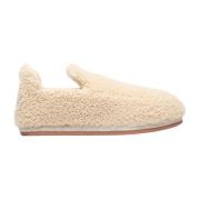 Moncler Shearling Flats med Bakre Logotyp Patch Beige, Dam