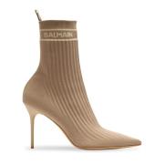 Balmain Skye stretch stickade ankelboots Beige, Dam