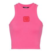 Balmain Beskuren tanktop med retro PB-brodyr Pink, Dam