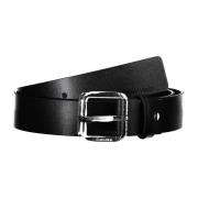 Calvin Klein Svart läder herrbälte metallspänne Black, Herr