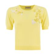 Ermanno Scervino Blommig Paljett Crew Neck Sweater Yellow, Dam