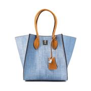 Ermanno Scervino Denim Shoppingväska med Lärdetaljer Blue, Dam