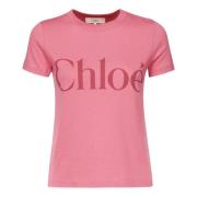 Chloé Rosa Bomull Logo T-shirt Pink, Dam