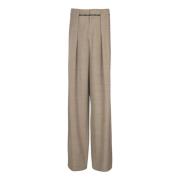 Balmain Pleated Cupro Trousers Brown, Herr