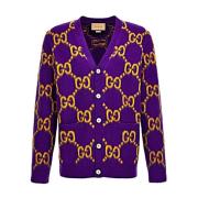 Gucci Stilren Stickad Cardigan Tröja Purple, Herr