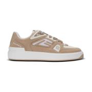 Balmain B-Court Skate-tränare i fleece och kalvskinn Beige, Dam