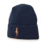 Polo Ralph Lauren Blå Ullblandad Ribbstickad Mössa Blue, Unisex