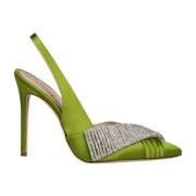 Hibourama Kristall Satin Slingback Klackar Green, Dam