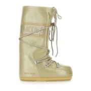 Moon Boot Gyllene Glitterstövlar med PVC-trim Yellow, Dam