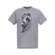 Roberto Cavalli T-shirt med Hästlogotyp och Tryck Rund Hals Gray, Herr