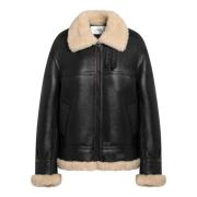 Saint Laurent Shearling Läderjacka Black, Dam