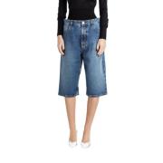 Alaïa Blå Denim Bermuda Shorts med Mesh Blue, Dam