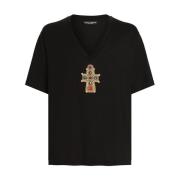 Dolce & Gabbana Avslappnad bomullst-shirt i svart Black, Herr