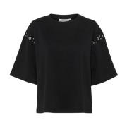 Karen by Simonsen Meteorite Tee Top med Stiliga Detaljer Black, Dam