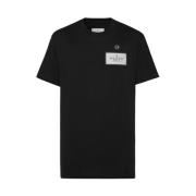 Philipp Plein Svart Crew Neck T-shirt med Logopatches Black, Herr