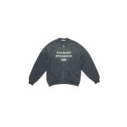 Acne Studios Logo Dragkedja Tröja Distressed Ribbade Fickor Black, Her...