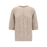 Brunello Cucinelli Perforerad Alpacka Pullover Oversize Passform Beige...