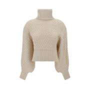 Zimmermann Ull Turtleneck Tröja Ribbat Design White, Dam