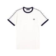 Fred Perry Vit Randig Axel Broderad T-shirt White, Herr