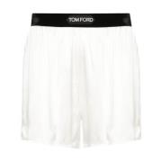 Tom Ford Vita silkes shorts med logopatch White, Dam