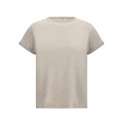 Brunello Cucinelli Kashmir Glitter T-shirt Beige, Dam