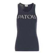 Patou Logo Tank Top Navy White Cotton Blue, Dam