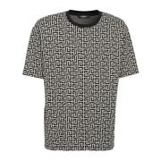 Balmain Oversized bomull T-shirt med tryckt monogram Multicolor, Herr