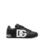 Dolce & Gabbana Svart Logo Print Läder Sneakers Black, Herr