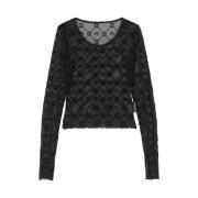 Marine Serre Svart Mesh Sheer Jacquard Tröja Black, Dam