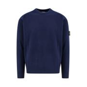 Stone Island Logo Patch Virgin Wool Sweater Blue, Herr