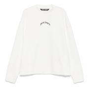 Palm Angels Vit Curved Logo Crewneck Sweatshirt White, Herr