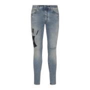 Amiri Skinny Jeans med mockaapplikation och logotyp Blue, Herr