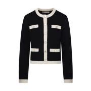 Tory Burch Svart Fransk Kräm Cardigan Kendra Stil Black, Dam