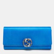 Gucci Vintage Pre-owned Satin kuvertvskor Blue, Dam