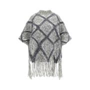 Brunello Cucinelli Ull Poncho med Paljetter Gray, Dam