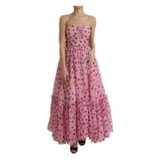 Dolce & Gabbana Elegant Rosa Polka Dot Sidensklänning Pink, Dam