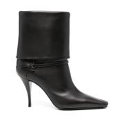 Saint Laurent Brun läder stilettohäl stövlar Black, Dam