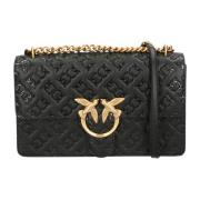 Pinko Love Bag Axelväska med Love Birds Monogram Print Black, Dam