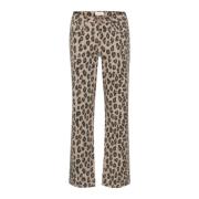 Cream Leopard Print Straight Leg Jeans Multicolor, Dam