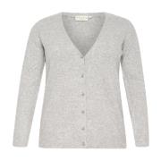 Kaffe Curve Grå Melange Cardigan med V-Ringning Gray, Dam