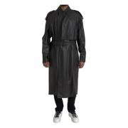 Bottega Veneta Svart Vattentät Läder Trench Coat Jacka Black, Herr