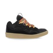 Lanvin Svarta Lädersneakers med Herringbone Mönster Black, Dam