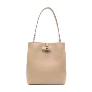 Longchamp Root Gold-Tone Calfskin Väskor Beige, Dam