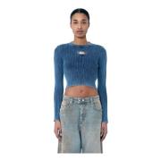 Diesel Rib Top med Logo Plaque Blue, Dam