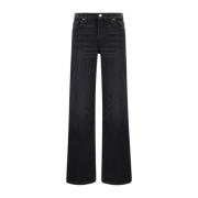 Re/Done Wide-Leg Denim Byxor med Läder Patch Black, Dam