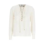 Elisabetta Franchi Georgette blus med höga manschetter White, Dam